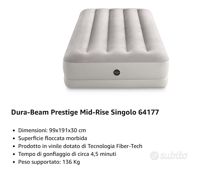 Intex Materasso Gonfiabile Twin Prestige Mid-Rise - Comodissimo Letto Portatile Con Pompa USB - Foto 12