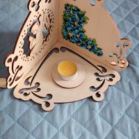 PORTA CANDELA ARTIGIANALE LEGNO CON RICAMO 