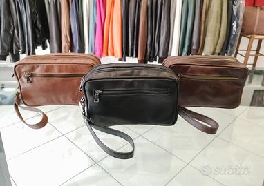 Borsello Pochette da Uomo Vera Pelle Nero Marrone