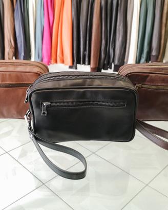 Borsello Pochette da Uomo Vera Pelle Nero Marrone