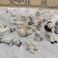 Set statuette in porcellana bianca animali