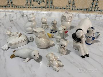 Set statuette in porcellana bianca animali