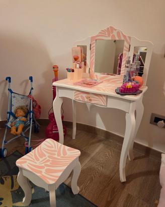 Scrivania con specchiera e sedia in legno x bimba