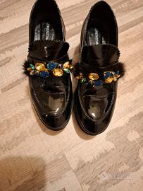 scarpe  con plateau nere vernice 37 Lorenzo Mari