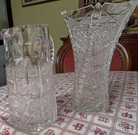 Brocca e vaso in cristallo di Boemia vintage