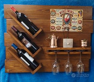Portabottiglie da Parete Artigianale in Legno con 