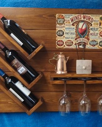 Portabottiglie da Parete Artigianale in Legno con 