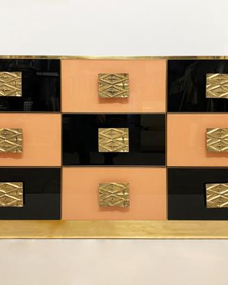 Cassettiera colorata salmone e nero - anni '70