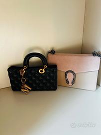Due borse a mano donna beige  in cuoio e nera