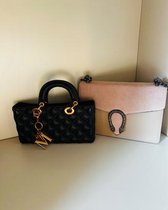 Due borse a mano donna beige  in cuoio e nera