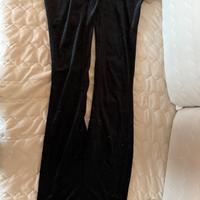 Pantalone a zampa in velluto con strass