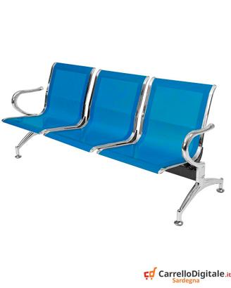 Panca per sala attesa 3 posti in acciaio BLU