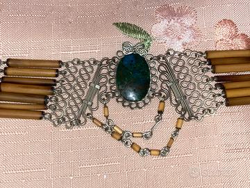 Collana con gemma malachite antica anni 60