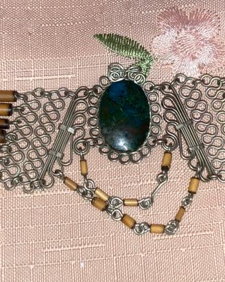 Collana con gemma malachite antica anni 60