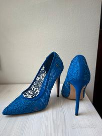 Scarpe tessuto blu elettrico con tacco alto