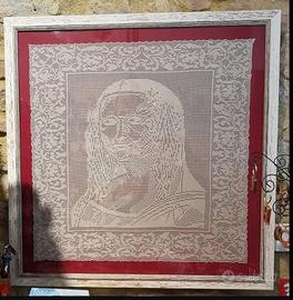 Quadro Gioconda filet con cornice, fatto a mano