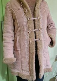 Cappotto beige in effetto scamosciato c/ cappuccio