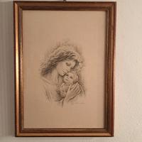 Litografia Giuseppe Tarantino donna con bambino 