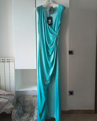 Abito lungo Fracomina Gold turchese con spacco