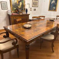 Tavolo Inglese antico intarsiato a mano 8+2