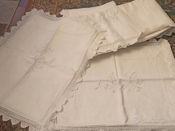 Antico lenzuolo lino matrimoniale con federe