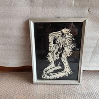 quadro vintage disegno in bianco su nero in grafit