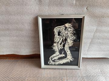 quadro vintage disegno in bianco su nero in grafit