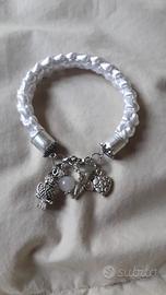 Bracciale Bianco ad  uncinetto con charms