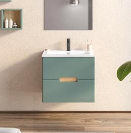 Mobile bagno sospeso 60 cm verde street e rovere
