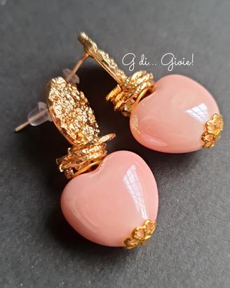 Orecchini nuovi con cuori in ceramica rosa