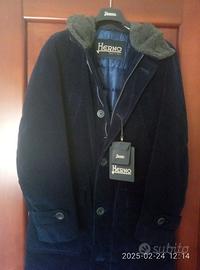 parka  HERNO a coste di velluto blu con cappuccio