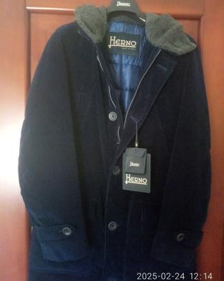 parka  HERNO a coste di velluto blu con cappuccio