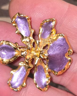 Spilla / ciondolo orchidea viola dorata