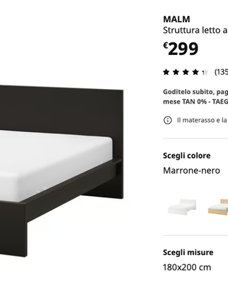 Struttura letto matrimoniale con materasso Ikea