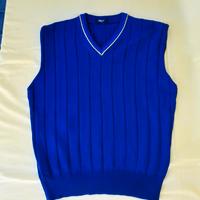 Gilet maglia  in lana  a  coste ,blu scollatura  V