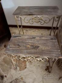 Tavolini in legno e ferro battuto