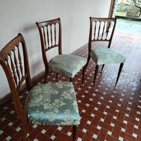 3 sedie chiavarine in legno e tappezzeria damasco