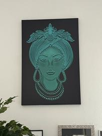 Quadro testa di moro nero e blu ottanio