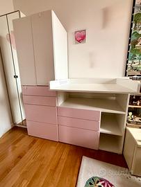 Fasciatoio e armadio cameretta ikea rosa e bianco