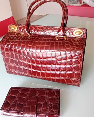 borsa e borsellino pelle coccodrillo