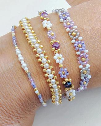 set 3 bracciali cuciti a mano con perline 