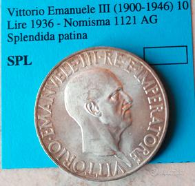 10 centesimi 1936 SPL Vittorio Emanuele III argent
