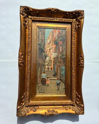 F. Vassetti-olio su tavola firmato,vico napoletano