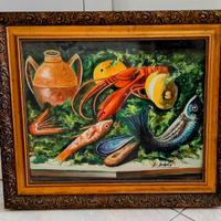 Quadro con natura morta e brocca, dipinto a mano.