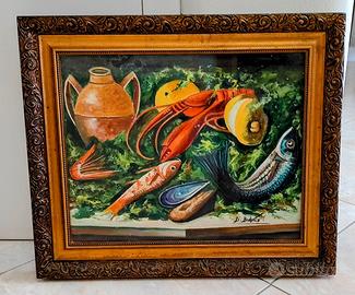 Quadro con natura morta e brocca, dipinto a mano.