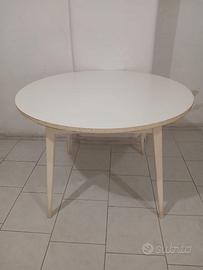 Tavolo tondo, Legno e Formica bianco -Vintage.