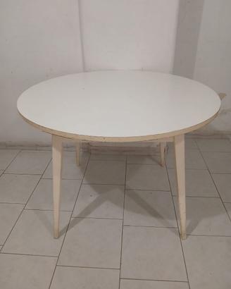 Tavolo tondo, Legno e Formica bianco -Vintage.