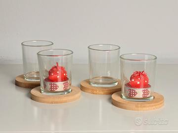 4 portacandele vetro con base legno idee natale