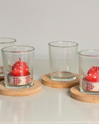 4 portacandele vetro con base legno idee natale
