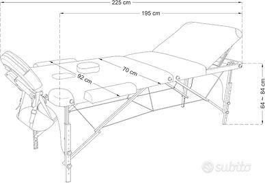 Lettino massaggio pieghevole legno 3 zone nero